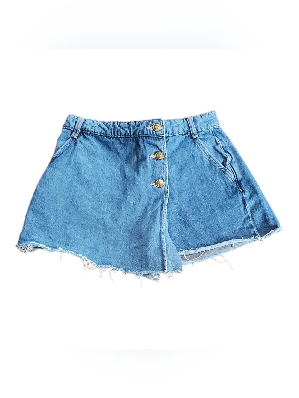 Zara Denim Mini Skirt Skort Gold Buttons Small Cotton Casual Chic Minimalist